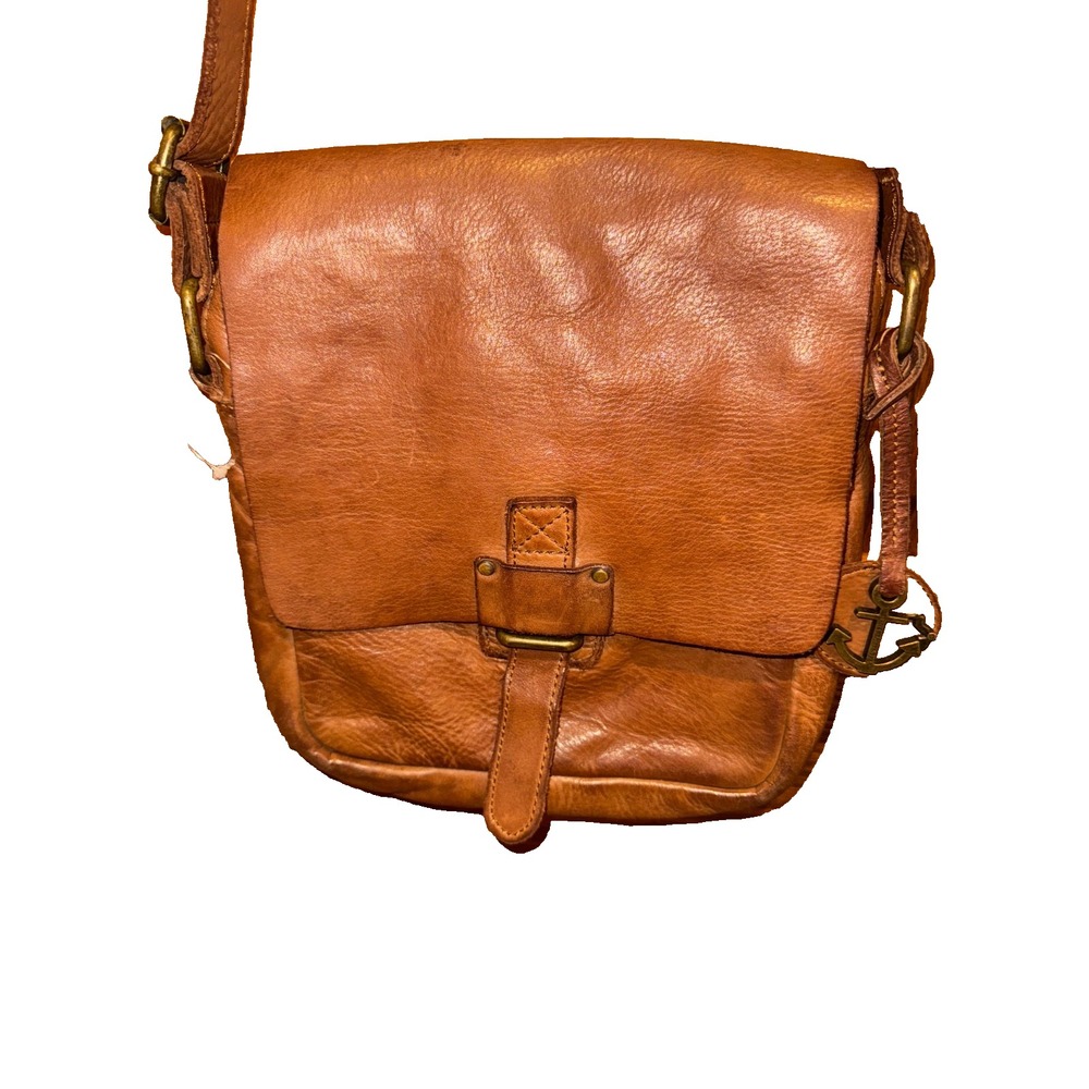 HARBOUR 2ND MARLIES FLAP LEATHER CROSSBODY BAG PURSE brown cognac zip pockets